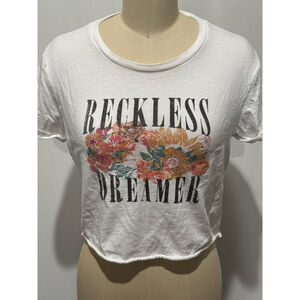 Women's Billabong White Reckless Dreamer Floral graphic crop Short Sleeve Tee M